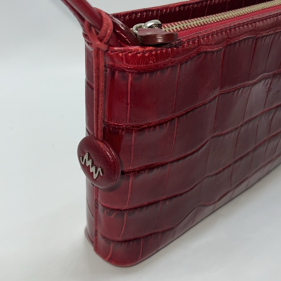 🌹MONSAC SCARLET RED CROCODILE EMBOSSED LEATHER SHOULDER BAG - Picture 4 of 17